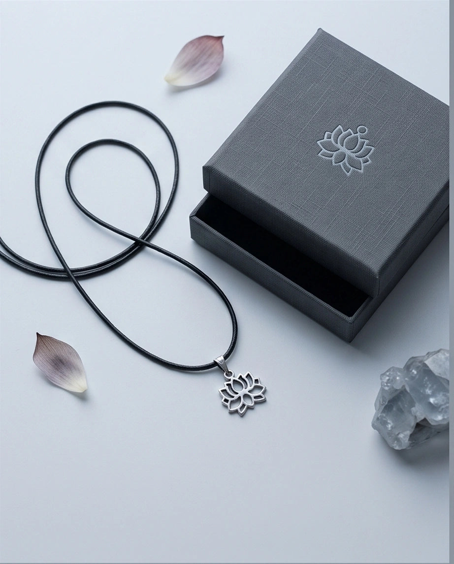 The Zen Bloom: Geometric Matte Silver Lotus Pendant Necklace