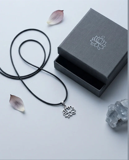 The Zen Bloom: Geometric Matte Silver Lotus Pendant Necklace