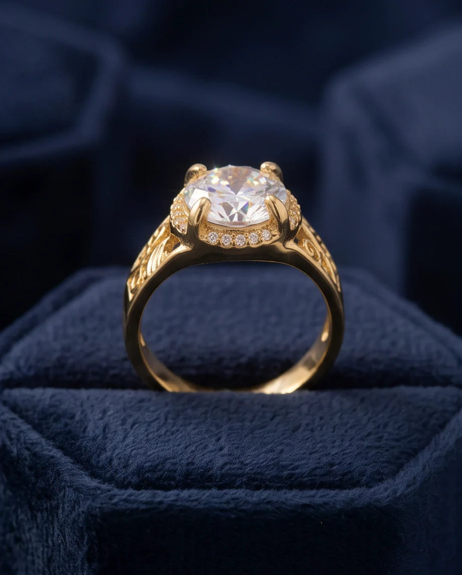 Golden Diamond Empress Halo Ring