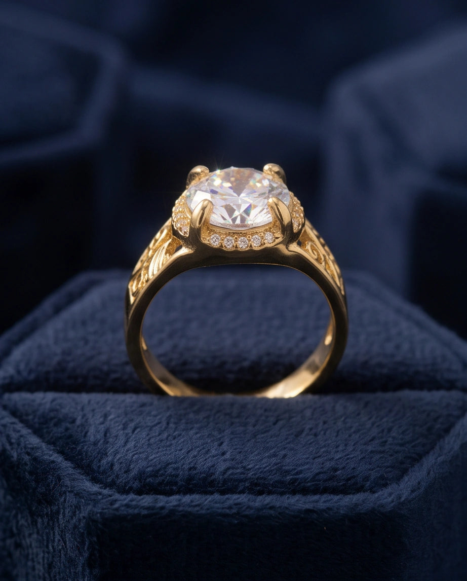 Golden Diamond Empress Halo Ring