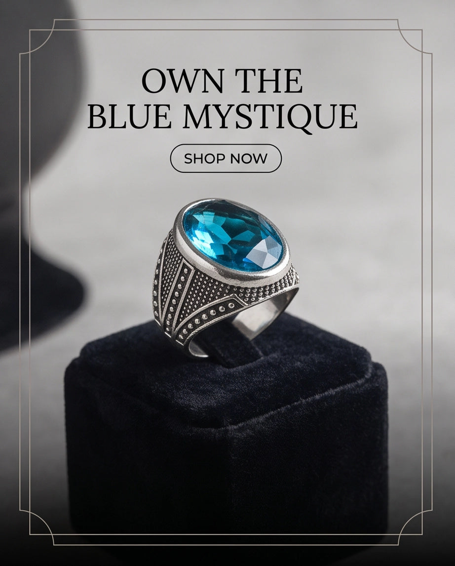 Aquamarine Gemstone Beaded Surround Chevron Stippled Silver Ring