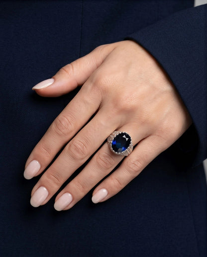 Oxidized Silver Large Oval Sapphire Filigree Signet Ring