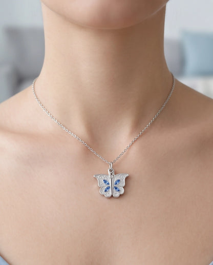 Silver Butterfly Secret Heart Pendant Necklace