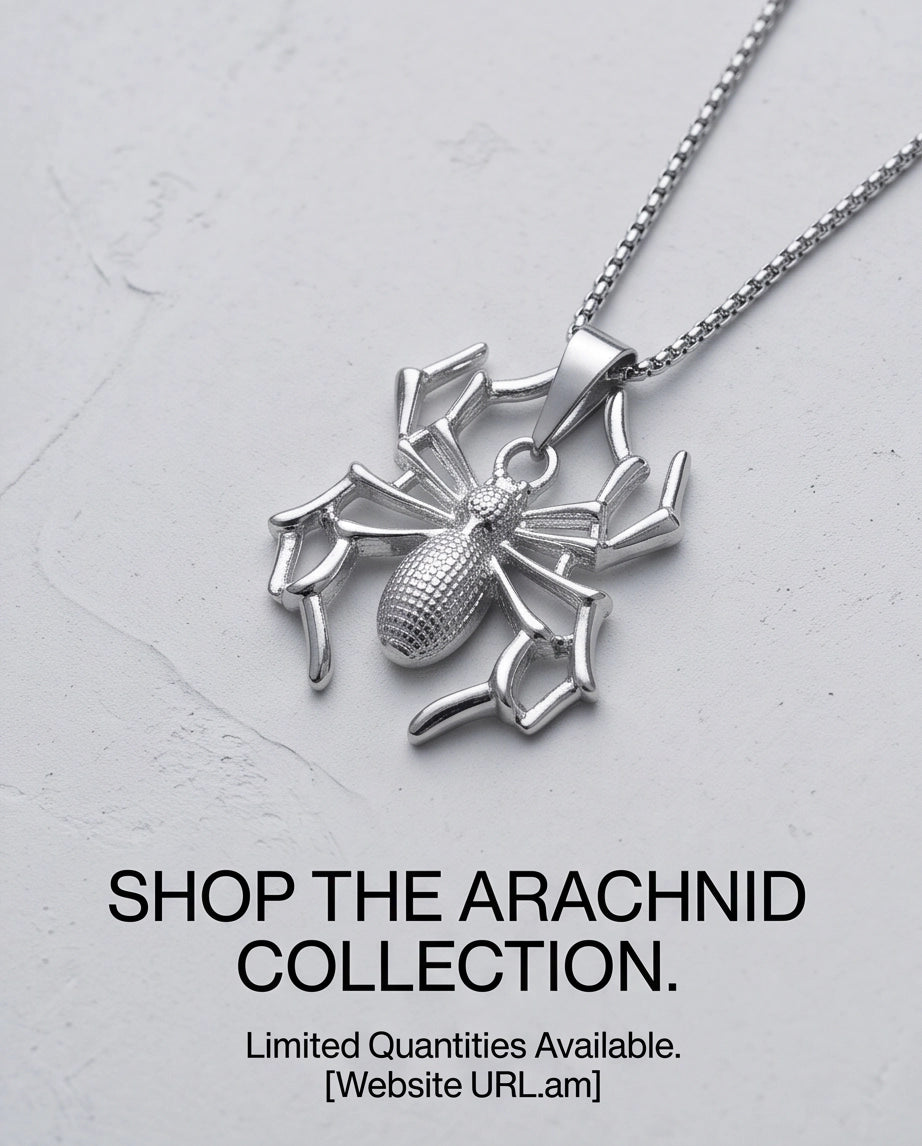 Silver Textured Spider Pendant Necklace