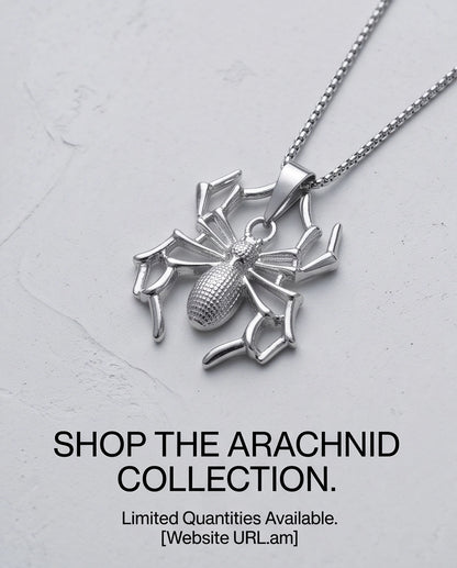 Silver Textured Spider Pendant Necklace