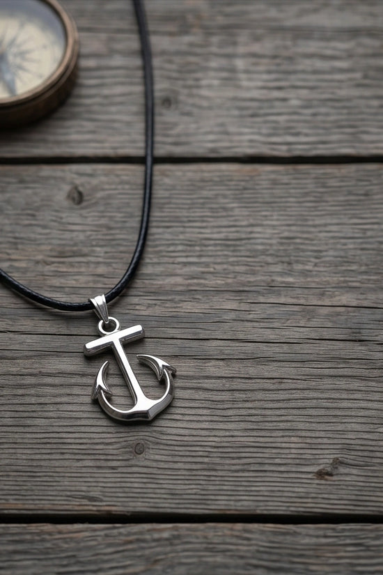 The Voyager: Minimalist Matte Silver Anchor Pendant Necklace