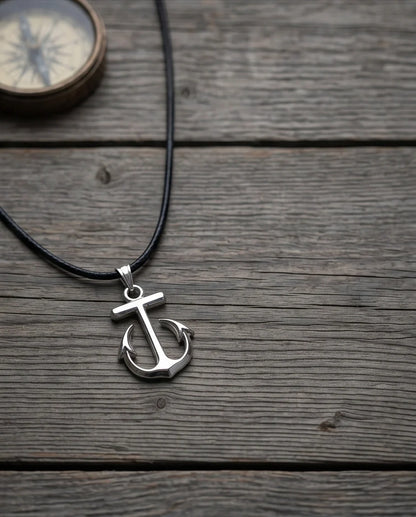 The Voyager: Minimalist Matte Silver Anchor Pendant Necklace