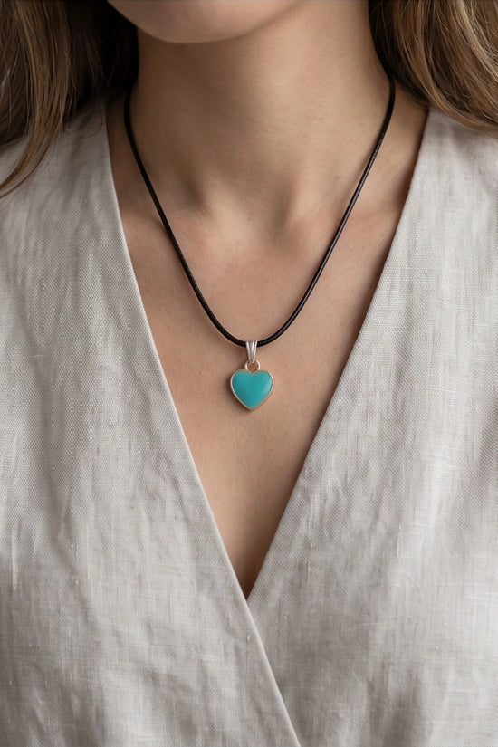 Gold and Turquoise Minimalist Heart Necklace