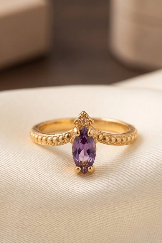 "Amethyst Aura" – Marquise Cut Gold Ring