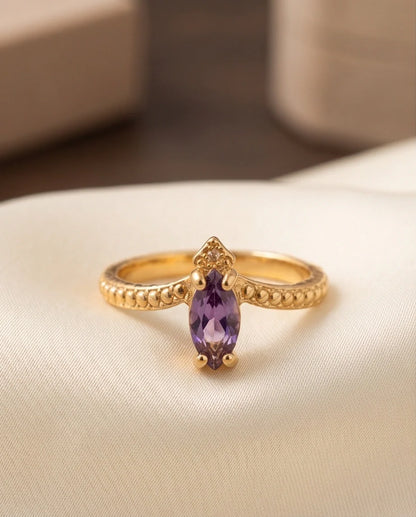 "Amethyst Aura" – Marquise Cut Gold Ring