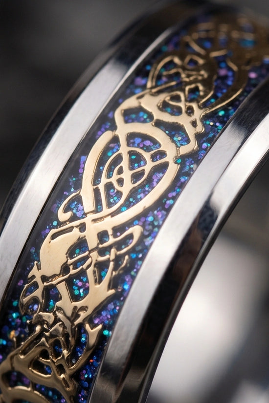 Blue Glitter Celtic Dragon Knot Band Ring