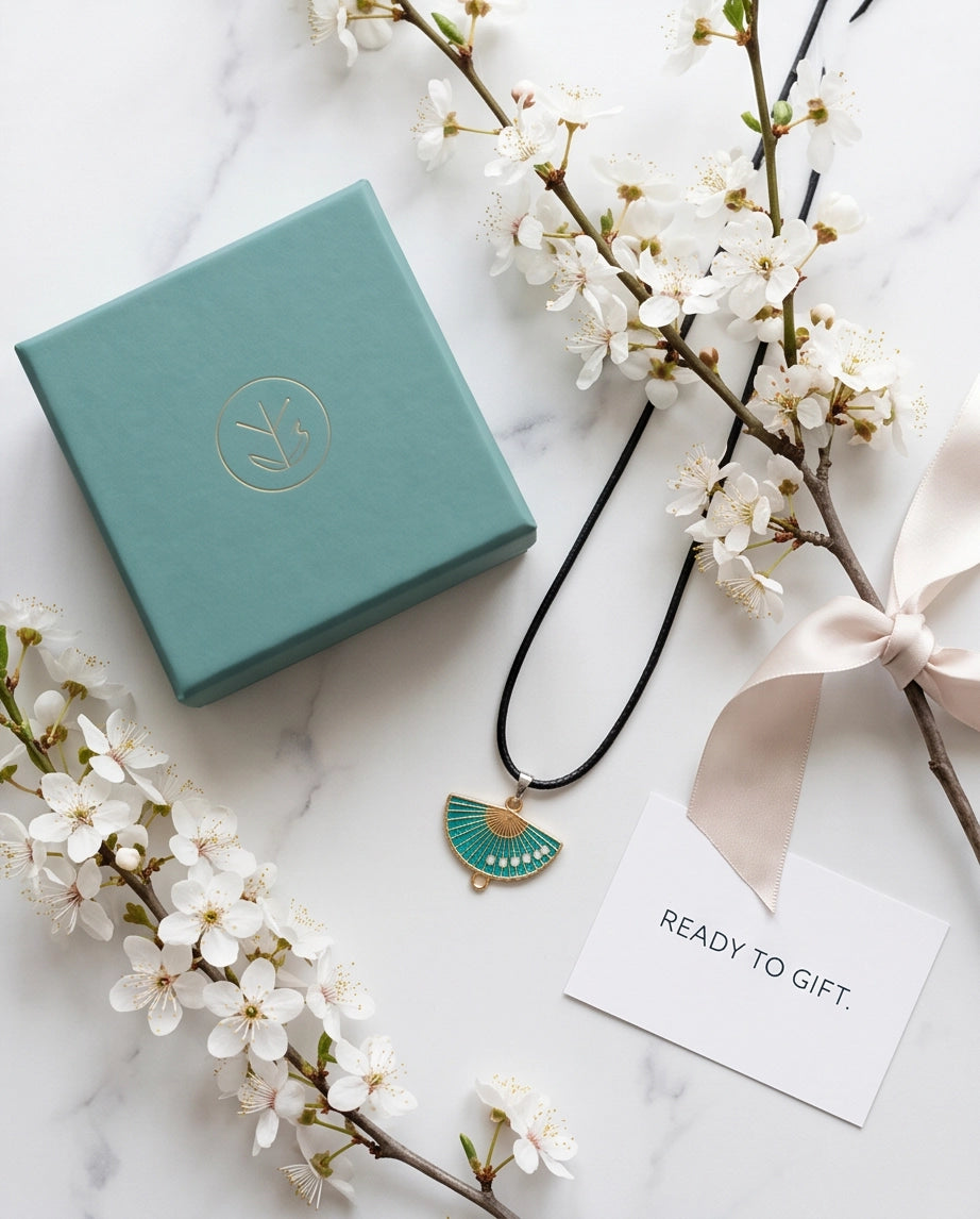 Teal Floral Fan Pendant Necklace