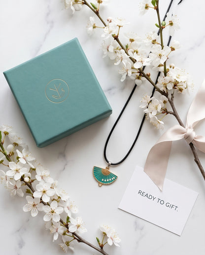 Teal Floral Fan Pendant Necklace