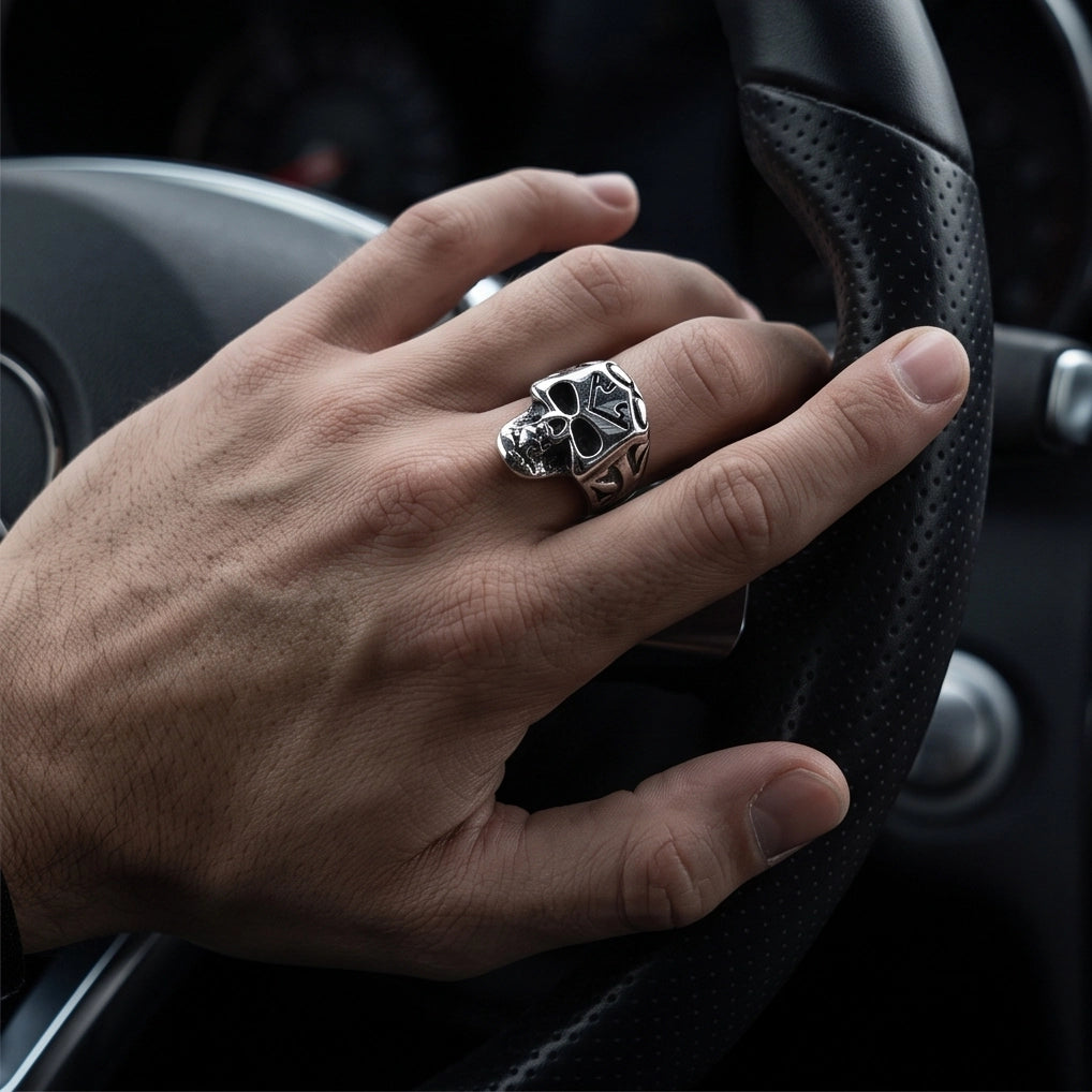 Crowned Tribal Filigree Skull Ring