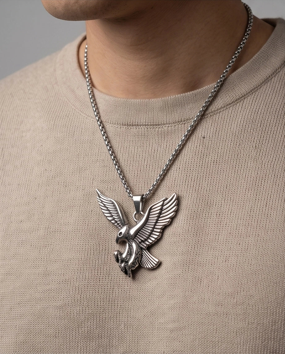 Silver Soaring Eagle Pendant Necklace
