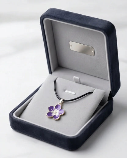 Elegant Purple and White Floral Enamel Pendant Necklace