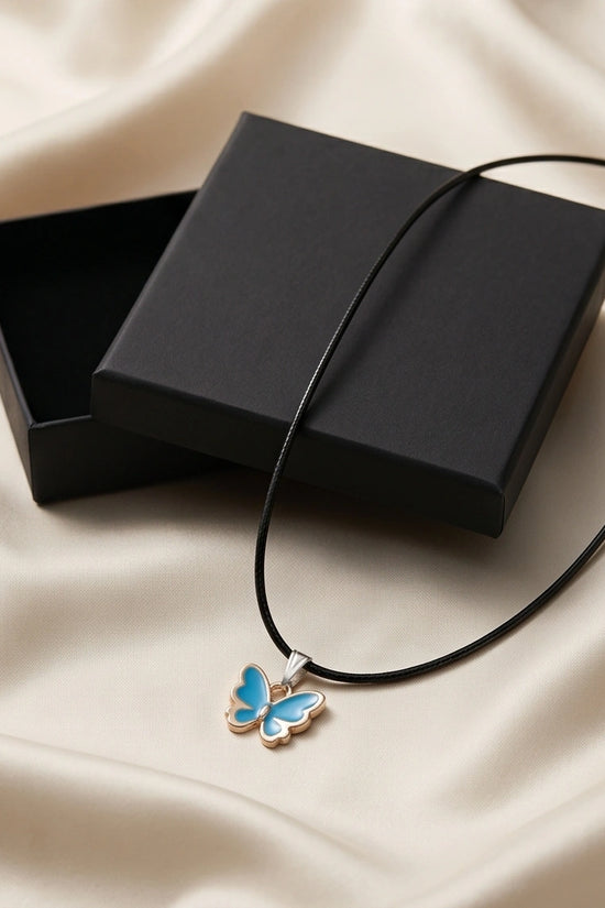 Gold and Turquoise Blue Butterfly Necklace