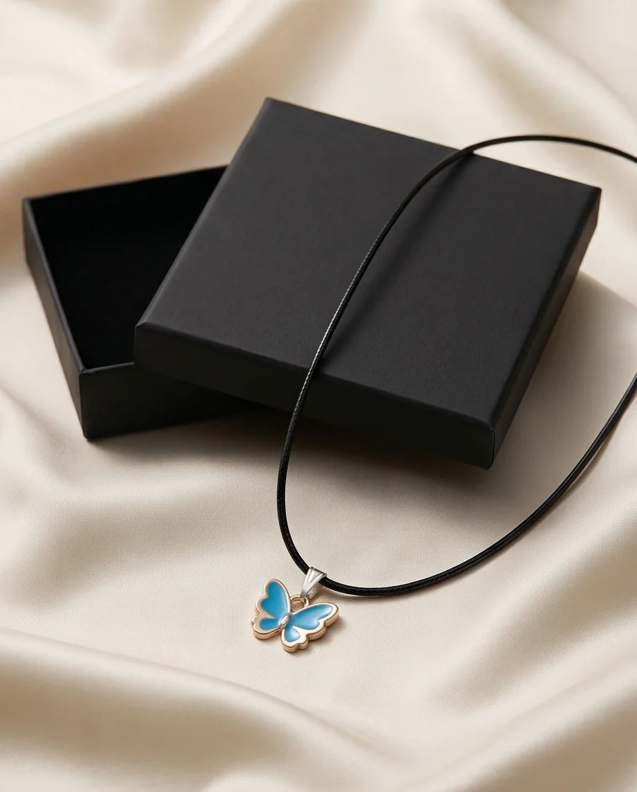 Gold and Turquoise Blue Butterfly Necklace
