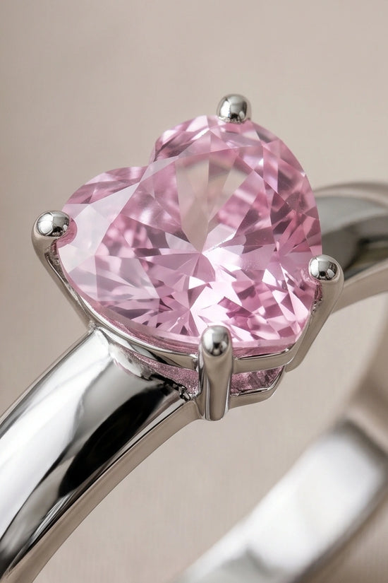 Sterling Silver Heart-Cut Pink Sapphire Solitaire Ring
