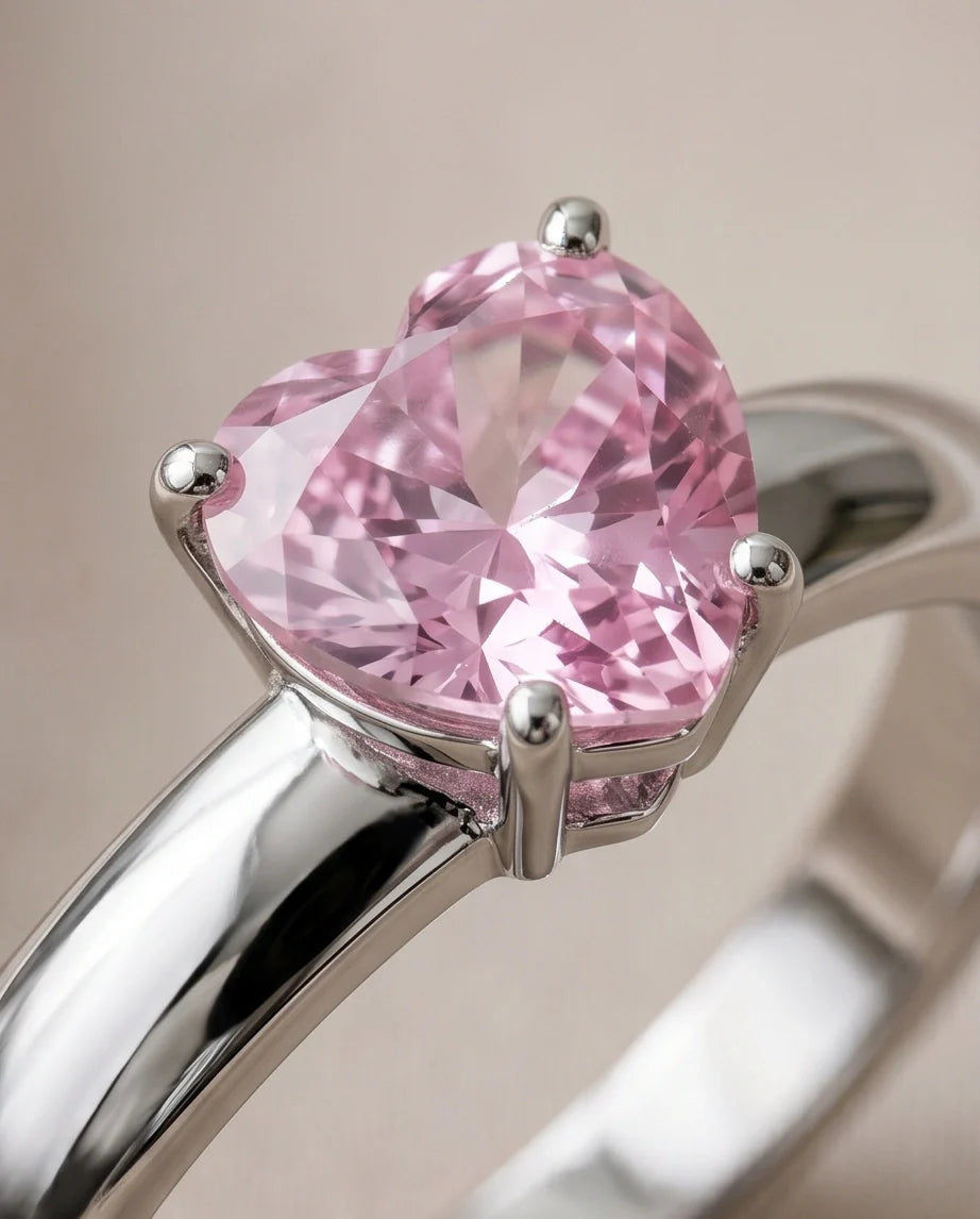 Sterling Silver Heart-Cut Pink Sapphire Solitaire Ring