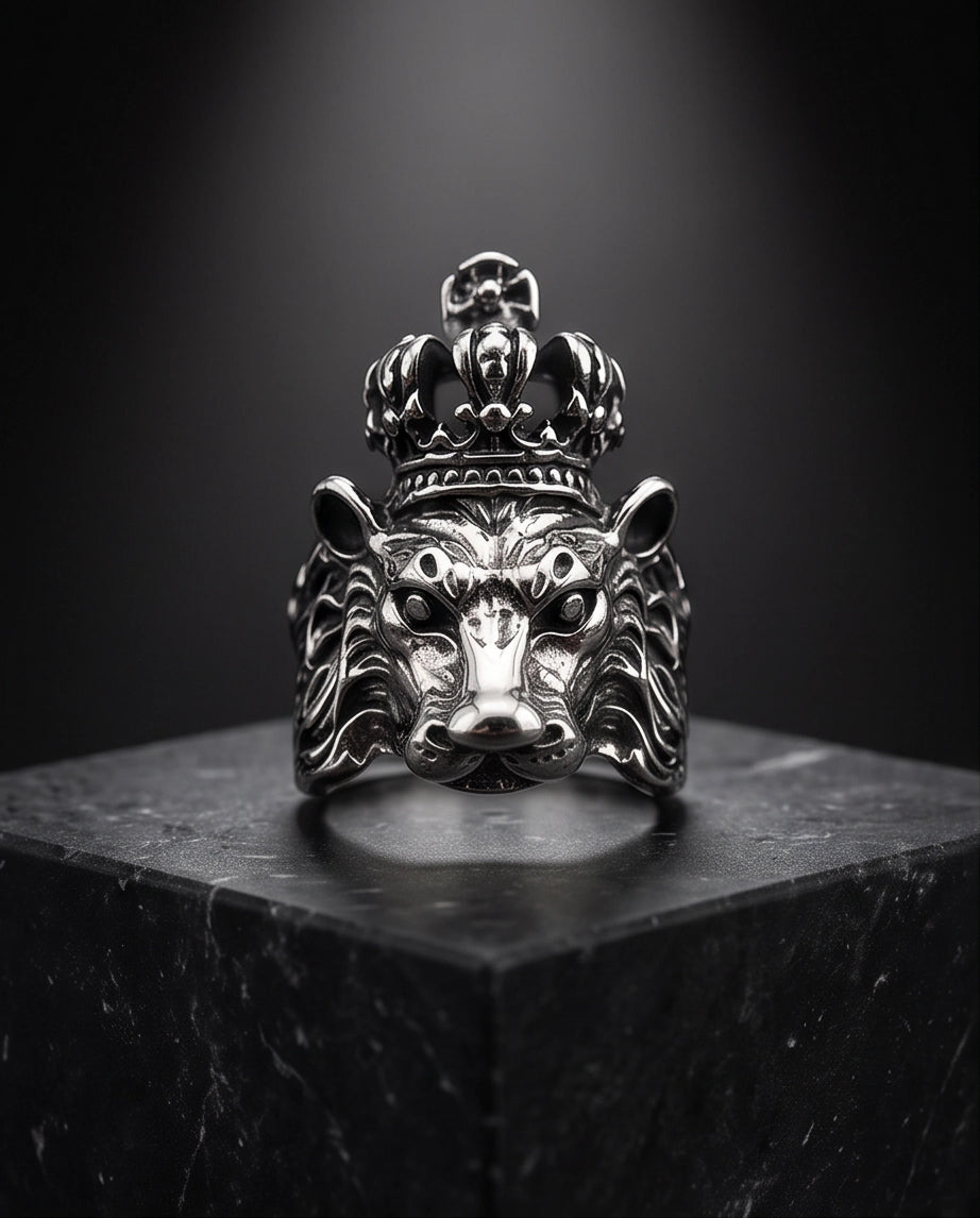 Crowned Royal Lion Sculpted Ring