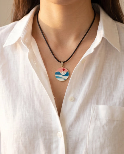 Sunset Wave Medallion Cord Necklace