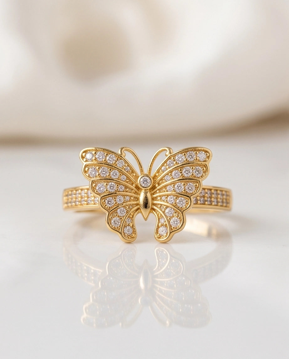 Pavé Monarch Butterfly Gold Ring