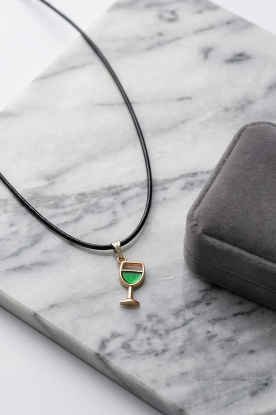 Gold and Green Wine Glass Necklace