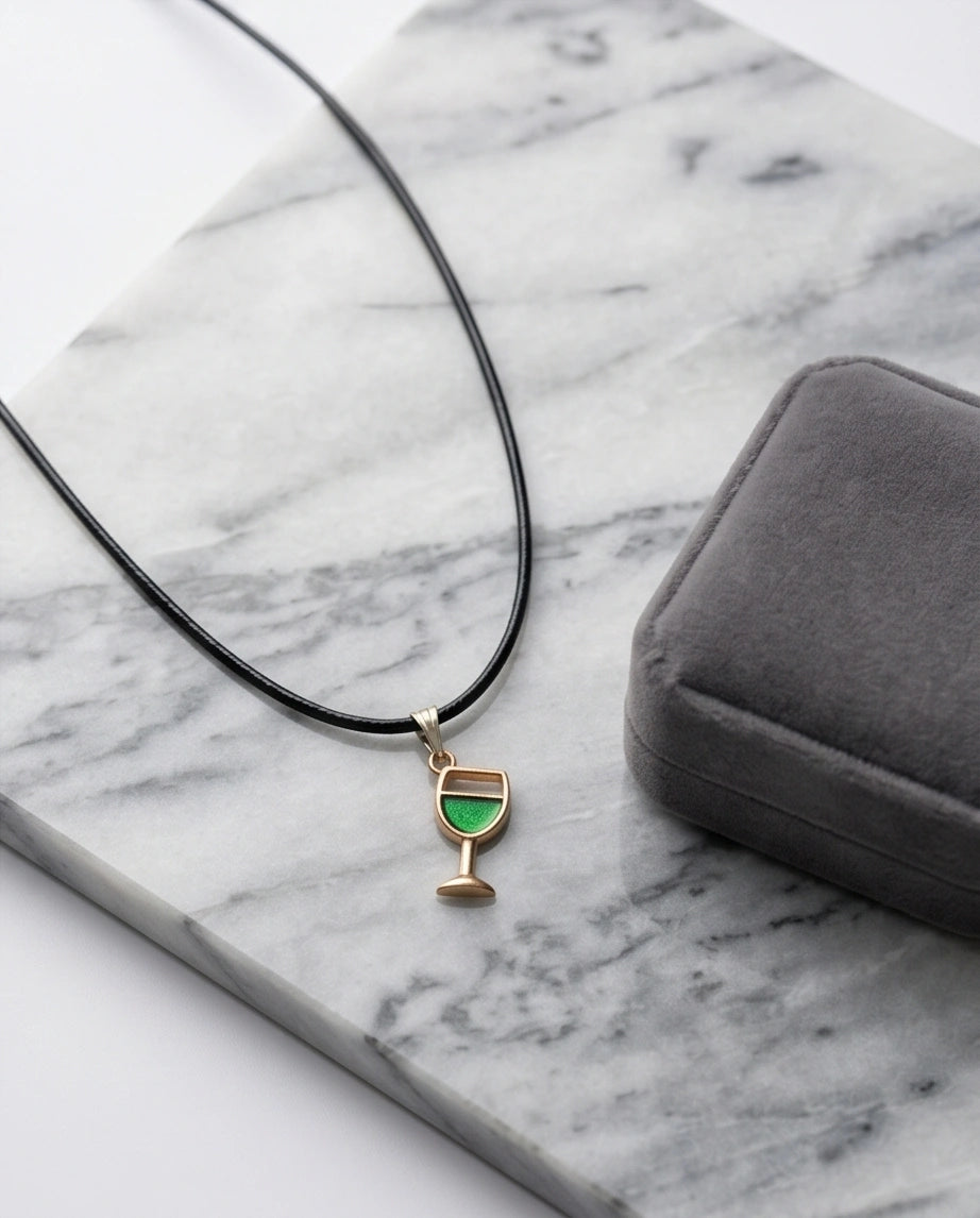 Gold and Green Wine Glass Necklace