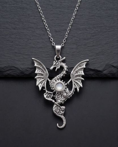 Silver Steampunk Dragon Gear Pendant Necklace