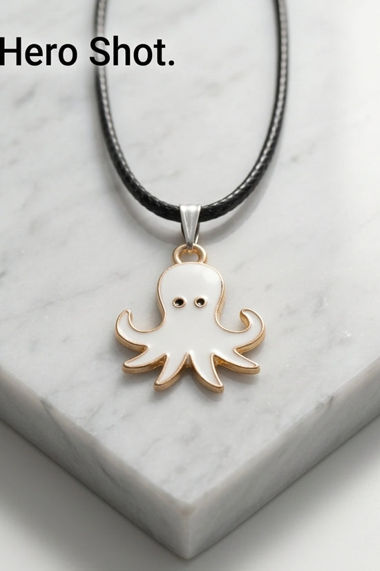 Gold and White Octopus Pendant Necklace