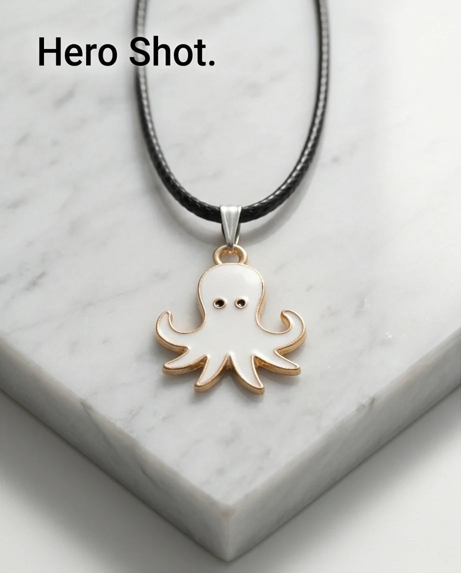 Gold and White Octopus Pendant Necklace