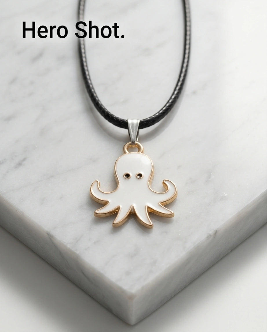 Gold and White Octopus Pendant Necklace
