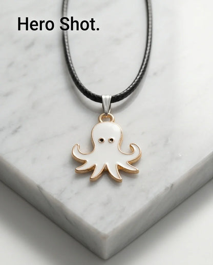 Gold and White Octopus Pendant Necklace