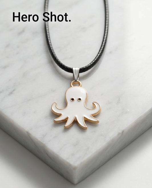 Gold and White Octopus Pendant Necklace