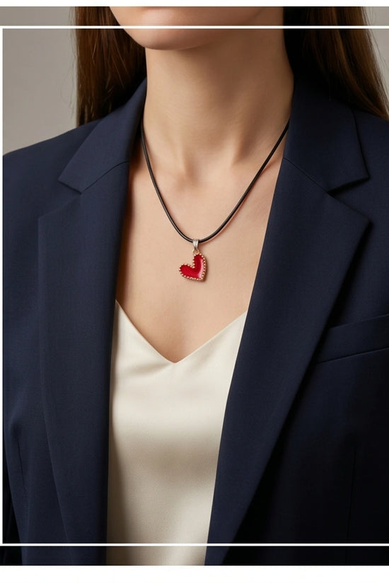 Gold and Textured Red Heart Necklace