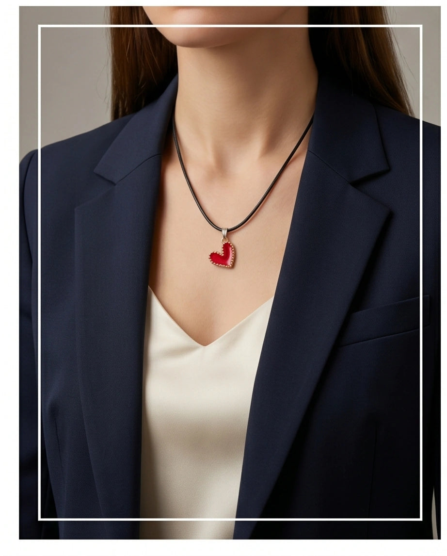 Gold and Textured Red Heart Necklace