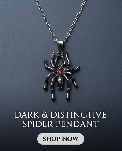 Black Spider Red Round Crystal Gem Pendant Necklace