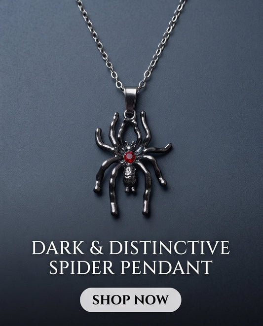 Black Spider Red Round Crystal Gem Pendant Necklace