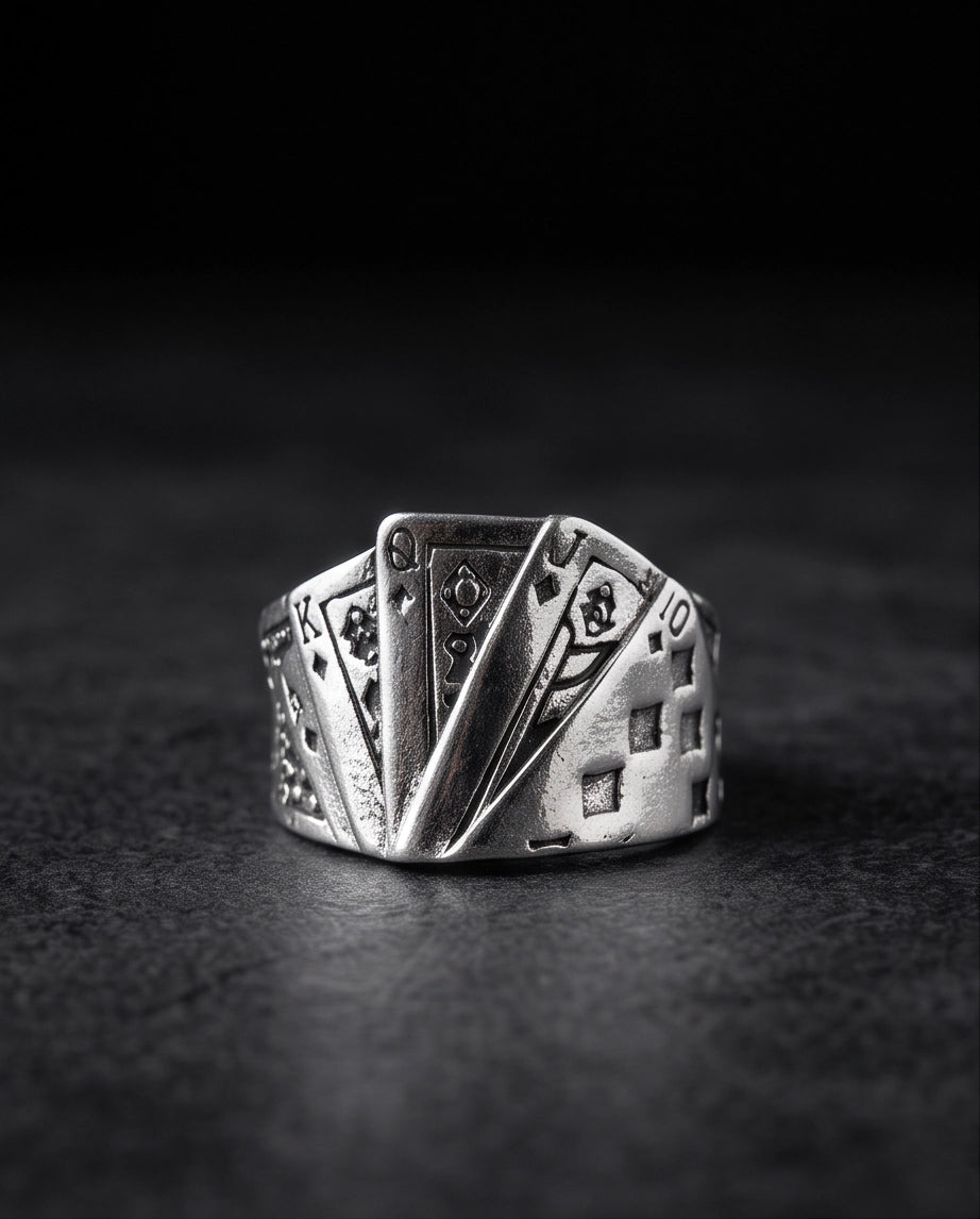 Royal Flush Playing Cards Band Silver Ring