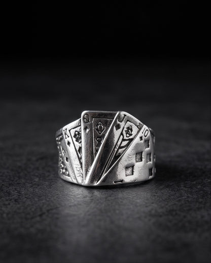 Royal Flush Playing Cards Band Silver Ring