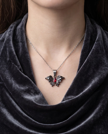 Black Gothic Butterfly Red Gem Pendant Necklace