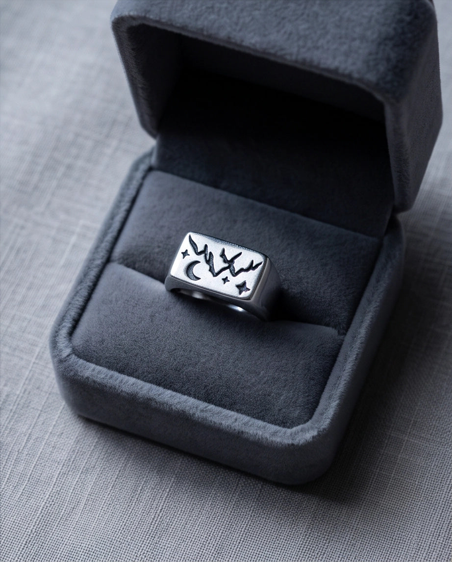Celestial Mountain & Moon Signet Ring