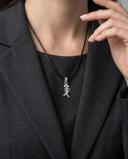 Silver Quirky Fishbone Pendant Necklace
