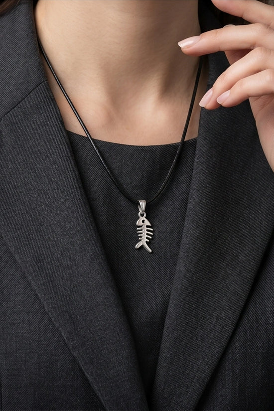 Silver Quirky Fishbone Pendant Necklace