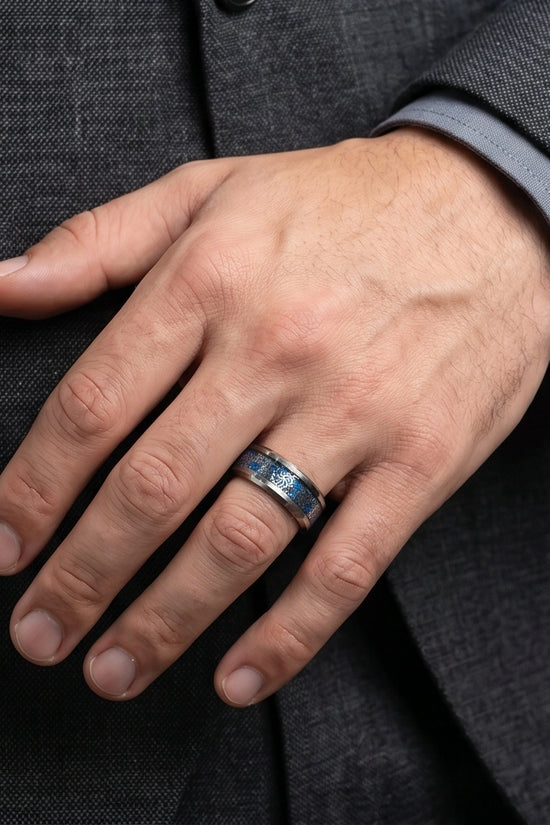 Industrial Steampunk Blue Gear Band Ring