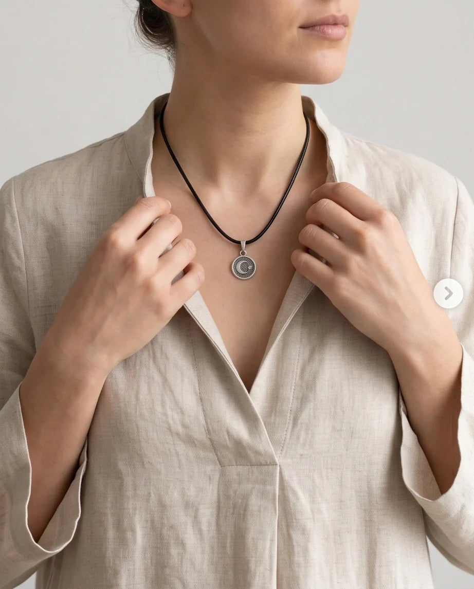 Silver Crescent Moon and Star Necklace