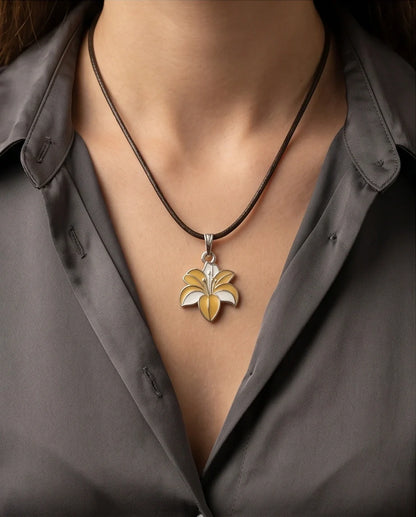 Elegant Pastel Yellow and White Lily Enamel Pendant Necklace
