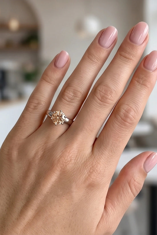 Sterling Silver Round-Cut Vintage Crown Peach Morganite Solitaire Ring