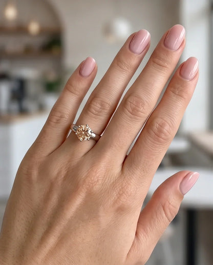 Sterling Silver Round-Cut Vintage Crown Peach Morganite Solitaire Ring